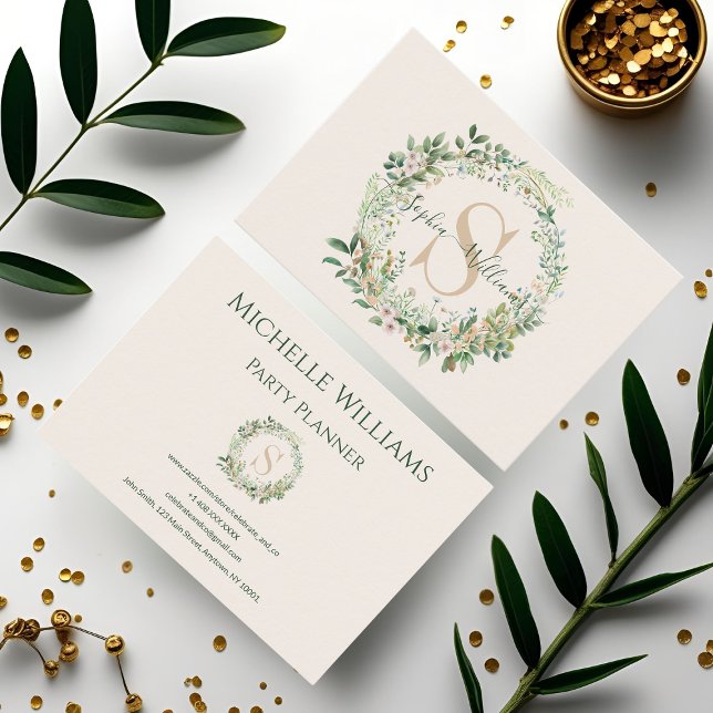 Elegant Botanical Monogram Business Card with Name (Creator Uploaded)