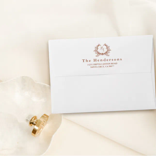 Elegant Botanical Monogram Crest Envelope | Zazzle