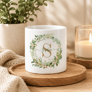 Elegant Botanical Monogram Espresso Mug with Name
