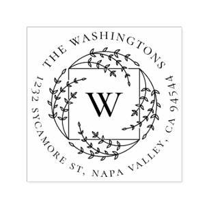 Elegant Botanical Monogram Family Return Address Self-inking Stamp