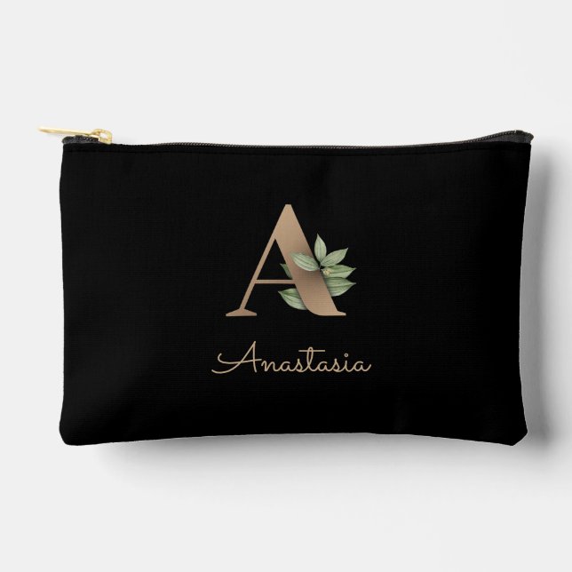 Elegant Botanical Monogram Gold Letter A Accessory Pouch (Front)