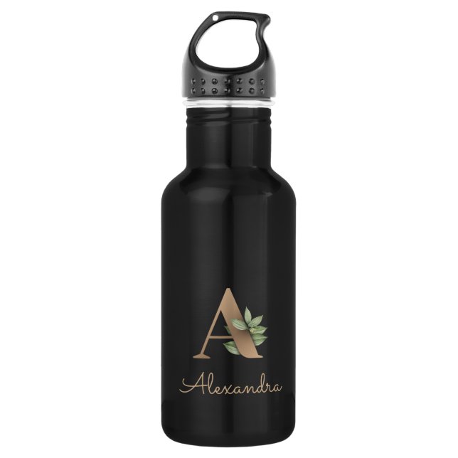 Elegant Botanical Monogram Gold Letter A  Stainless Steel Water Bottle (Front)