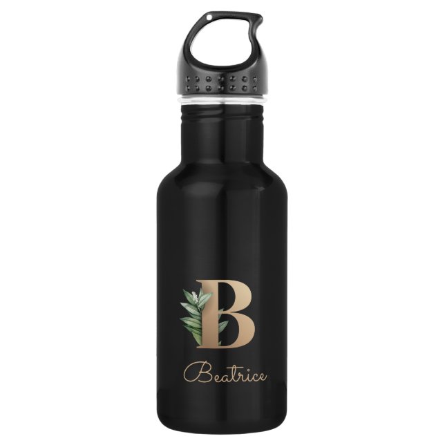 Elegant Botanical Monogram Gold Letter B  Stainless Steel Water Bottle (Front)