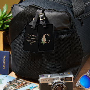 Elegant Botanical Monogram Gold Letter C Luggage Tag