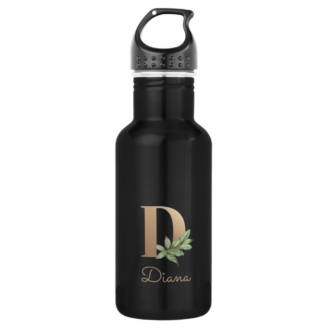 Elegant Botanical Monogram Gold Letter D  Stainless Steel Water Bottle (Front)