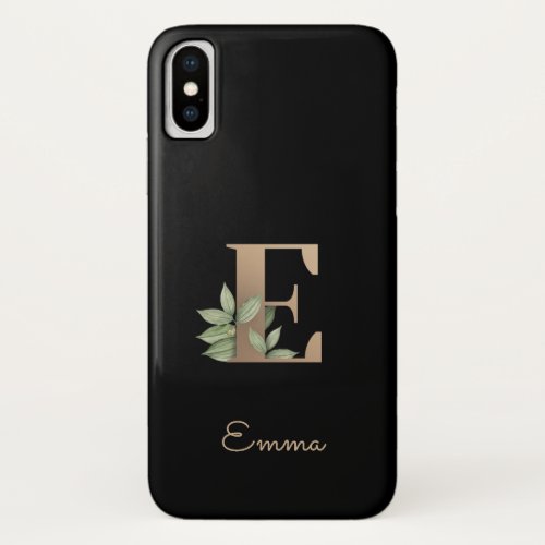 Elegant Botanical Monogram Gold Letter E iPhone X Case