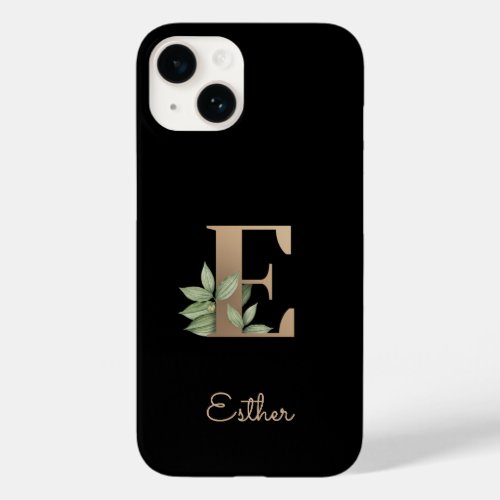 Elegant Botanical Monogram Gold Letter E Case_Mate iPhone 14 Case