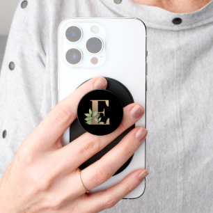 Elegant Botanical Monogram Gold Letter E PopSocket