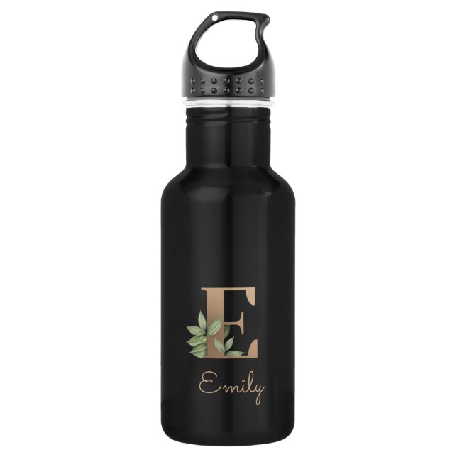 Elegant Botanical Monogram Gold Letter E  Stainless Steel Water Bottle (Front)