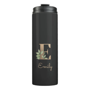 Elegant Botanical Monogram Gold Letter E  Thermal Tumbler