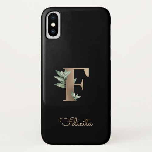 Elegant Botanical Monogram Gold Letter F iPhone X Case