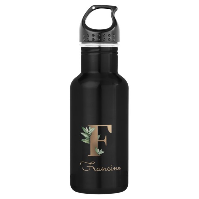 Elegant Botanical Monogram Gold Letter F  Stainless Steel Water Bottle (Front)