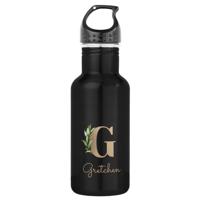 Elegant Botanical Monogram Gold Letter G  Stainless Steel Water Bottle (Front)