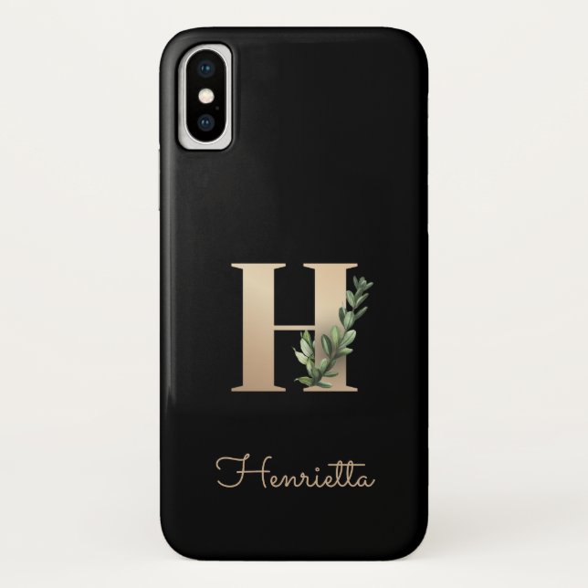 Elegant Botanical Monogram Gold Letter H Case-Mate iPhone Case (Back)