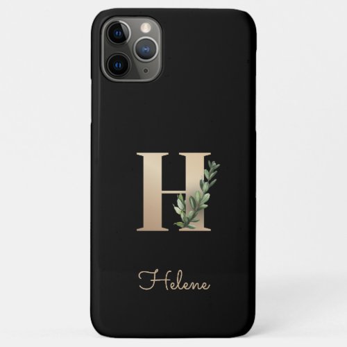 Elegant Botanical Monogram Gold Letter H iPhone 11 Pro Max Case