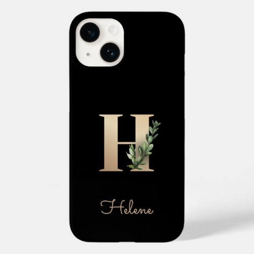 Elegant Botanical Monogram Gold Letter H Case_Mate iPhone 14 Case