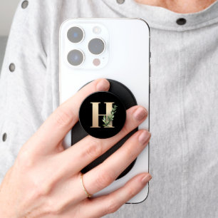 Elegant Botanical Monogram Gold Letter H PopSocket