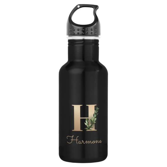 Elegant Botanical Monogram Gold Letter H  Stainless Steel Water Bottle (Front)