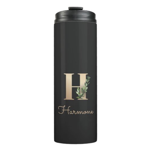 Elegant Botanical Monogram Gold Letter H  Thermal Tumbler