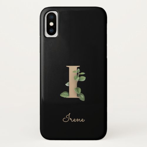 Elegant Botanical Monogram Gold Letter I iPhone X Case