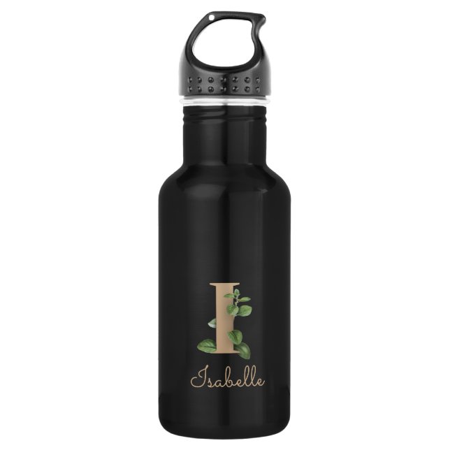 Elegant Botanical Monogram Gold Letter I  Stainless Steel Water Bottle (Front)