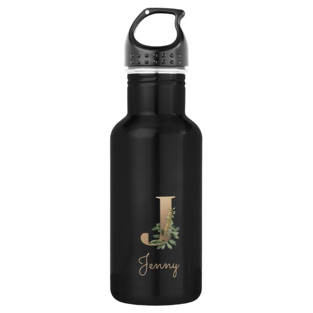 Elegant Botanical Monogram Gold Letter J  Stainless Steel Water Bottle (Front)