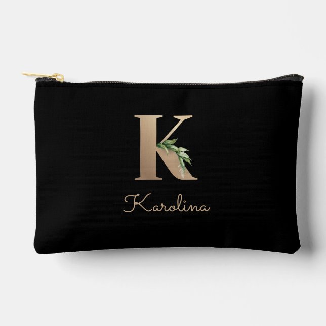 Elegant Botanical Monogram Gold Letter K Accessory Pouch (Front)