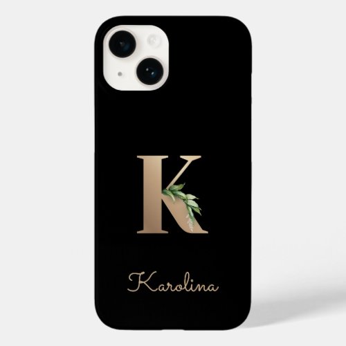 Elegant Botanical Monogram Gold Letter K Case_Mate iPhone 14 Case