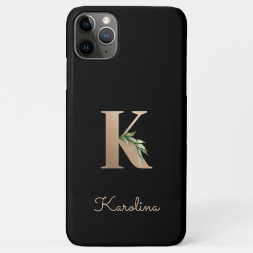 Elegant Botanical Monogram Gold Letter K iPhone 11 Pro Max Case