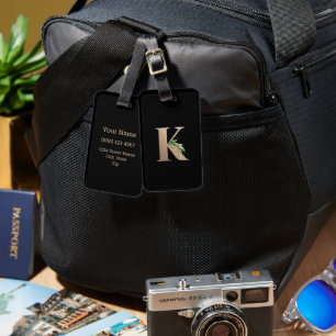Elegant Botanical Monogram Gold Letter K Luggage Tag