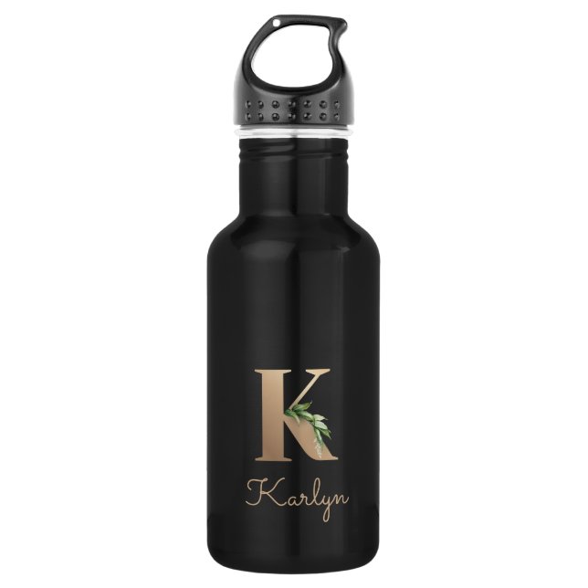 Elegant Botanical Monogram Gold Letter K  Stainless Steel Water Bottle (Front)