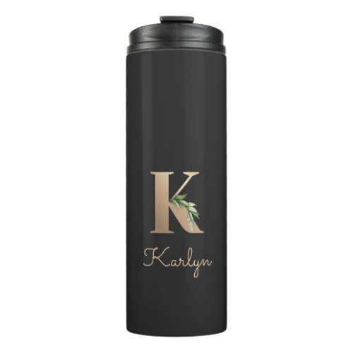 Elegant Botanical Monogram Gold Letter K  Thermal Tumbler