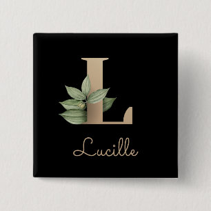 Elegant Botanical Monogram Gold Letter L Button