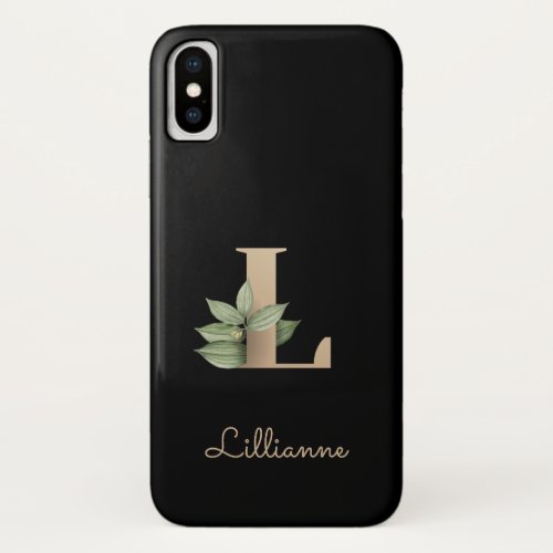 Elegant Botanical Monogram Gold Letter L iPhone X Case