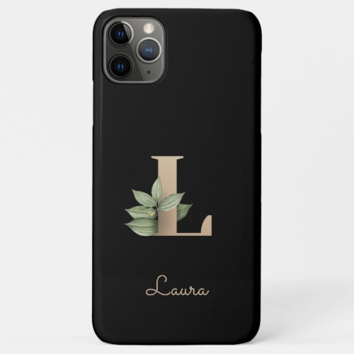 Elegant Botanical Monogram Gold Letter L iPhone 11 Pro Max Case