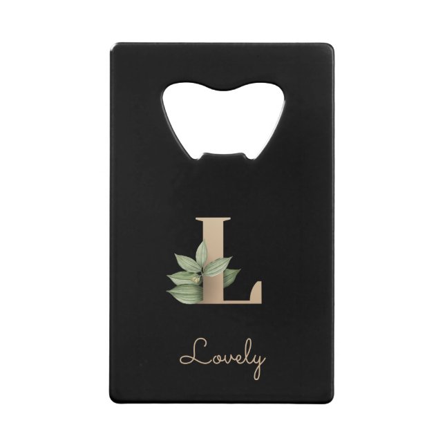 Elegant Botanical Monogram Gold Letter L  Credit Card Bottle Opener (Front)