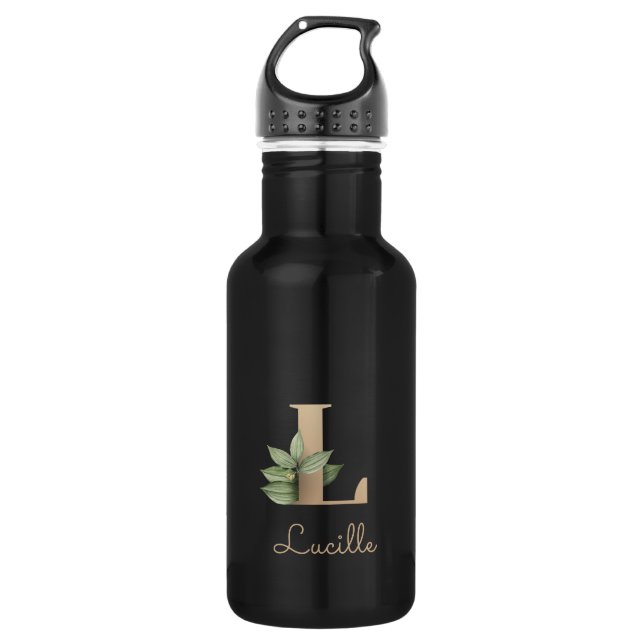 Elegant Botanical Monogram Gold Letter L  Stainless Steel Water Bottle (Front)