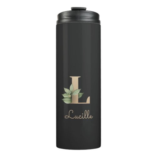 Elegant Botanical Monogram Gold Letter L  Thermal Tumbler