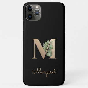 Elegant Botanical Monogram Gold Letter M iPhone 11 Pro Max Case