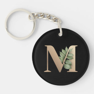 Elegant Botanical Monogram Gold Letter M Keychain