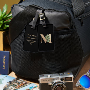 Elegant Botanical Monogram Gold Letter M Luggage Tag