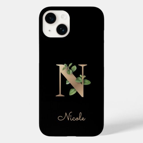 Elegant Botanical Monogram Gold Letter N Case_Mate iPhone 14 Case