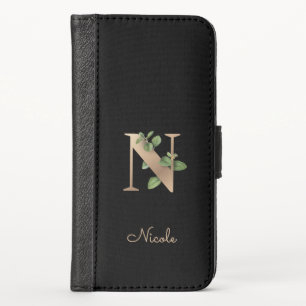 Elegant Botanical Monogram Gold Letter N iPhone X Wallet Case