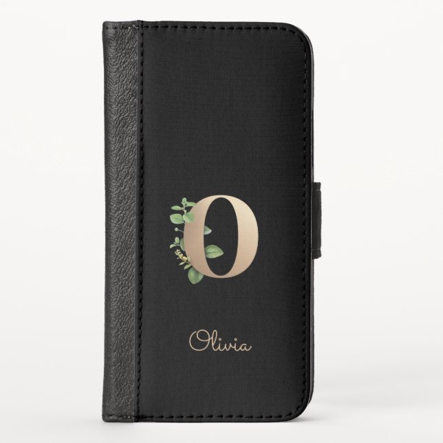Elegant Botanical Monogram Gold Letter O iPhone Wallet Case (Front)