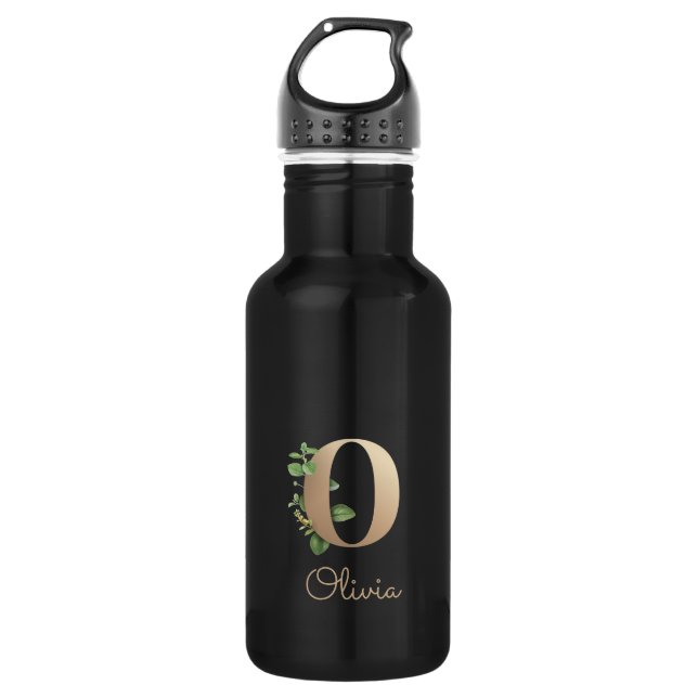 Elegant Botanical Monogram Gold Letter O  Stainless Steel Water Bottle (Front)