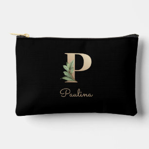 Elegant Botanical Monogram Gold Letter P Accessory Pouch