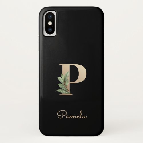 Elegant Botanical Monogram Gold Letter P iPhone X Case