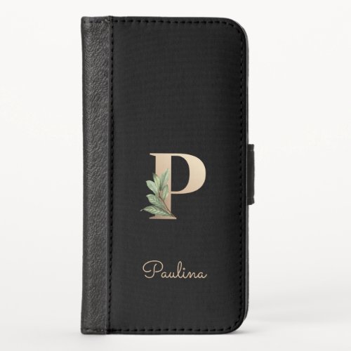 Elegant Botanical Monogram Gold Letter P iPhone X Wallet Case