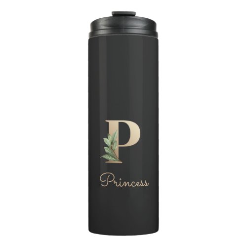 Elegant Botanical Monogram Gold Letter P  Thermal Tumbler