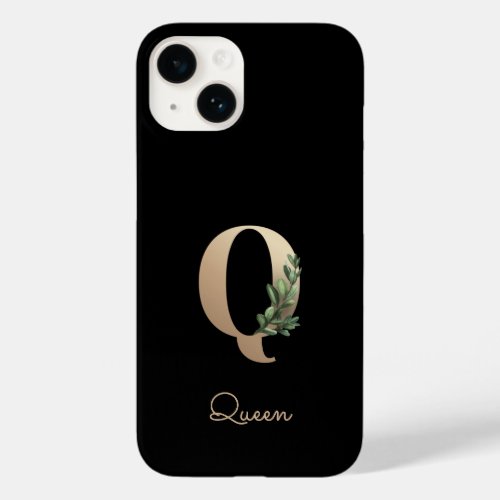 Elegant Botanical Monogram Gold Letter Q Case_Mate iPhone 14 Case